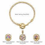 Sterling Silver Floral Fantasy Charms Bracelet Set In 14K Gold Plated (Includes bracelet and all charms shown)
