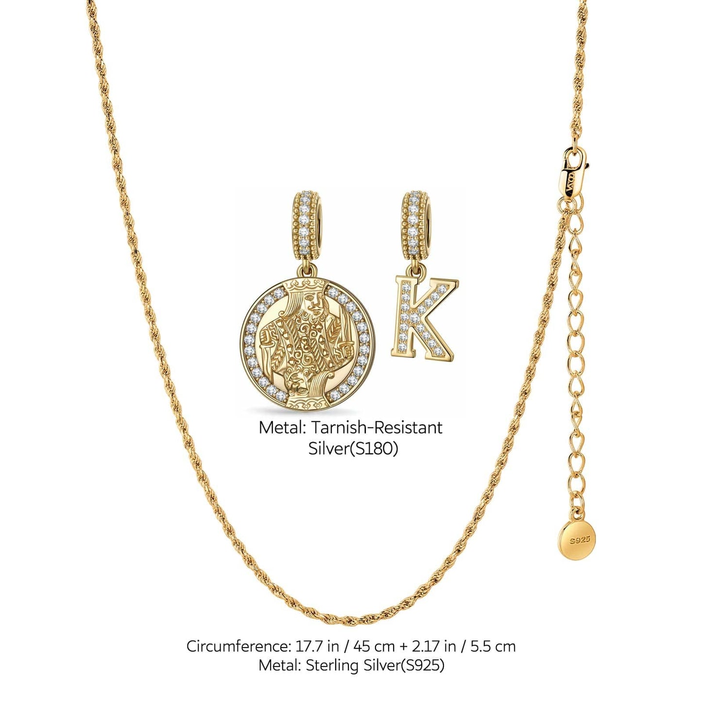 Sterling Silver Winning Edge Charms Necklace Set With Enamel In 14K Gold Plated