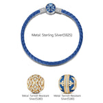 Sterling Silver Blue Leather Butterfly Dance Charms Bracelet Set In 14K Gold Plated (Includes bracelet and all charms shown)