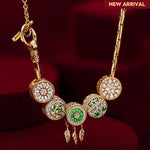 Sterling Silver Dreamweaving in Greenery Charms Necklace Set With Enamel In 14K Gold Plated