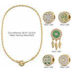 Sterling Silver Dreamweaving in Greenery Charms Necklace Set With Enamel In 14K Gold Plated