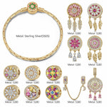 Sterling Silver Dreamy Blooms Charms Bracelet Set In 14K Gold Plated (Includes bracelet and all charms shown)