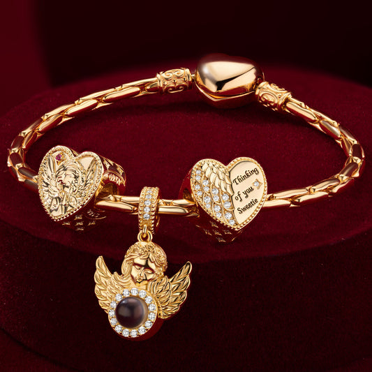 gon- Sterling Silver Golden Embrace Charms Bracelet Set In 14K Gold Plated (Includes bracelet and all charms shown)