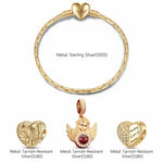 Sterling Silver Golden Embrace Charms Bracelet Set In 14K Gold Plated Embed with a I Love You 100 Languages Light Projection Gemstone (Includes bracelet and all charms shown)
