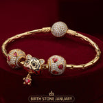 Sterling Silver Fiery Tiger: January Garnet Charms Bracelet Set In 14K Gold Plated (Includes bracelet and all charms shown)