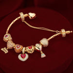 Sterling Silver Crimson Charm: January Garnet Charms Bracelet Set In 14K Gold Plated (Includes bracelet and all charms shown)