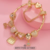 Sterling Silver Pink Tenderness: October Pink Tourmaline Charms Bracelet Set In 14K Gold Plated (Includes bracelet and all charms shown)