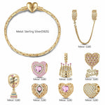 Sterling Silver Pink Tenderness: October Pink Tourmaline Charms Bracelet Set In 14K Gold Plated (Includes bracelet and all charms shown)