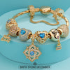 Sterling Silver Winter Celebration: December Blue Topaz Charms Bracelet Set In 14K Gold Plated (Includes bracelet and all charms shown)