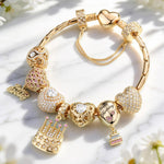 Sterling Silver Dazzling Fortitude: April Diamond Charms Bracelet Set In 14K Gold Plated (Includes bracelet and all charms shown)