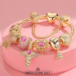 Sterling Silver Passionate Spark: July Ruby Charms Bracelet Set In 14K Gold Plated (Includes bracelet and all charms shown)