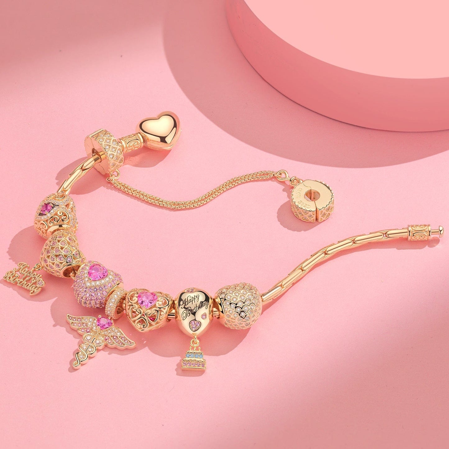 Sterling Silver Passionate Spark: July Ruby Charms Bracelet Set In 14K Gold Plated (Includes bracelet and all charms shown)