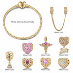 Sterling Silver Passionate Spark: July Ruby Charms Bracelet Set In 14K Gold Plated (Includes bracelet and all charms shown)