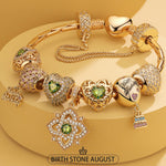 Sterling Silver Green Freshness: August Peridot Charms Bracelet Set In 14K Gold Plated (Includes bracelet and all charms shown)