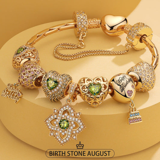 gona- Sterling Silver Green Freshness: August Peridot Charms Bracelet Set In 14K Gold Plated (Includes bracelet and all charms shown)