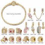 Sterling Silver Blissful Adventures Charms Bracelet Set With Enamel In 14K Gold Plated (Includes bracelet and all charms shown)