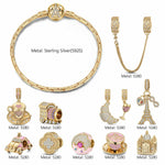 Sterling Silver Gastronomic Delights Charms Bracelet Set In 14K Gold Plated (Includes bracelet and all charms shown)