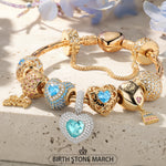 Sterling Silver Ethereal Serene: March Aquamarine Charms Bracelet Set In 14K Gold Plated (Includes bracelet and all charms shown)