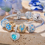 Sterling Silver Oceanic Horizon Charms Bracelet Set In Two-Tone Plating (Includes bracelet and all charms shown)