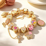 Sterling Silver Lustrous Celebration Charms Bracelet Set With Enamel In 14K Gold Plated (Includes bracelet and all charms shown)