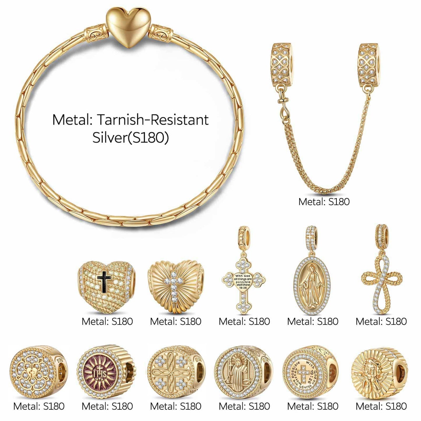 Unstoppable Grace Tarnish-resistant Charms Bracelet Set With Enamel In 14K Gold Plated (Includes bracelet and all charms shown£©