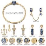 Sterling Silver Judicial Symphony Charms Bracelet Set With Enamel In 14K Gold Plated (Includes bracelet and all charms shown)
