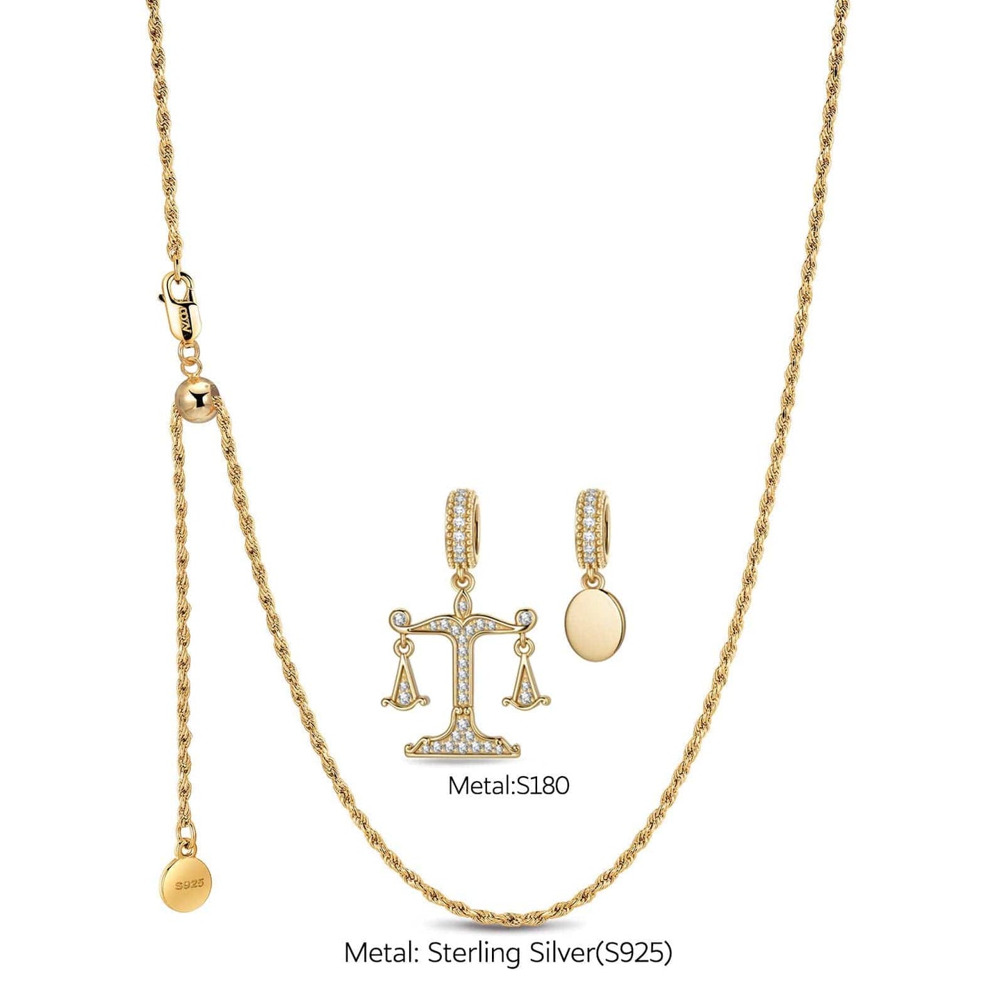Sterling Silver Ethical Equilibrium Charm Necklace Set In 14K Gold Plated