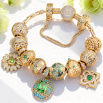 Sterling Silver Greenery Abloom Charms Bracelet Set In 14K Gold Plated (Includes bracelet and all charms shown)