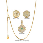 Sterling Silver Adjustable Rope Chain Necklace with Slider Clasp Blossoming Brilliance Charms Necklace Set In 14K Gold Plated