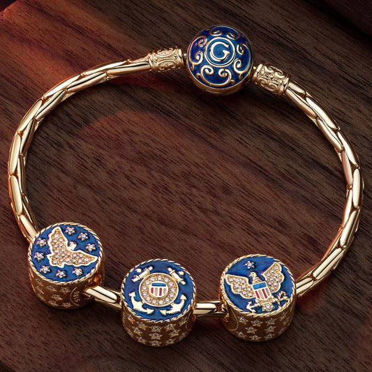 gona- Sterling Silver Azure Forces Charms Bracelet Set With Enamel In 14K Gold Plated (Includes bracelet and all charms shown)
