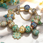 Sterling Silver Regal Easter Symphony Easter Eggs Charms Bracelet Set With Enamel In 14K Gold Plated (Includes bracelet and all charms shown)