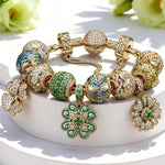 Sterling Silver Fields of Fortune Charms Bracelet Set With Enamel In 14K Gold Plated (Includes bracelet and all charms shown)