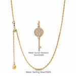 Sterling Silver Adjustable Rope Chain Necklace with Slider Clasp Key to Eternity Charms Necklace Set In 14K Gold Plated