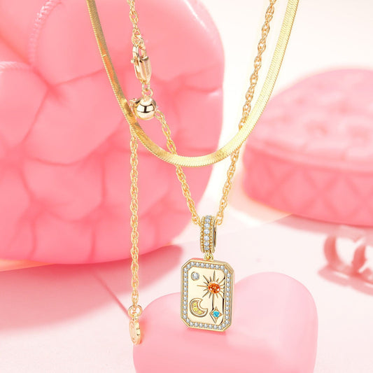 gona- Sterling Silver Layered Necklaces Set: Adjustable Rope Chain Necklace with Slider Clasp Customizable Engraving A Time Remembered Charms Necklace Set In 14K Gold Plated