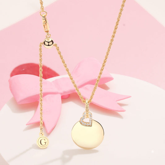 gona- Sterling Silver Adjustable Rope Chain Necklace with Slider Clasp Customizable Engraving Pages of Love Charms Necklace Set In 14K Gold Plated