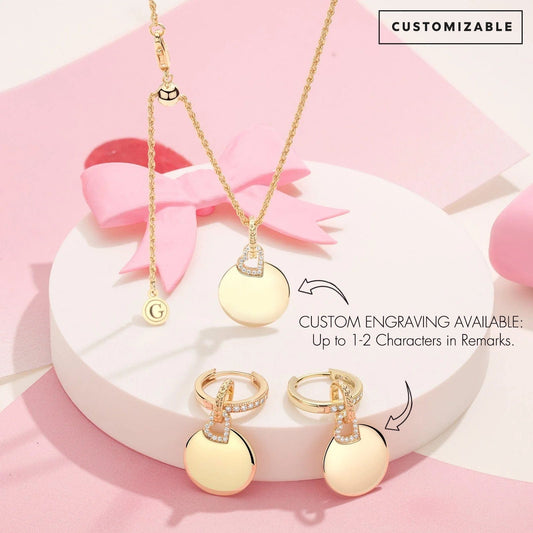gona- Sterling Silver Adjustable Rope Chain Necklace with Slider Clasp Customizable Engraving Pages of Love Charms Necklace and Earrings Set In 14K Gold Plated