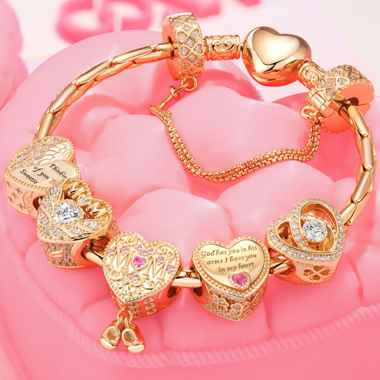 gona- Sterling Silver Blessings for Mom Charms Bracelet Set In 14K Gold Plated (Includes bracelet and all charms shown)