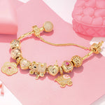 Sterling Silver Heartwarming Affection Charms Bracelet Set With Enamel In 14K Gold Plated (Includes bracelet and all charms shown)
