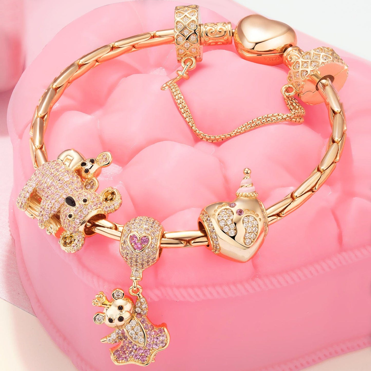 Sterling Silver My Little One Charms Bracelet Set In 14K Gold Plated (Includes bracelet and all charms shown)