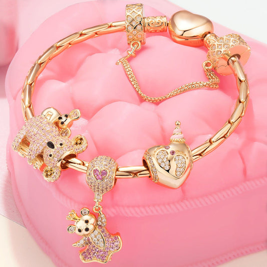 gona- Sterling Silver My Little One Charms Bracelet Set In 14K Gold Plated (Includes bracelet and all charms shown)