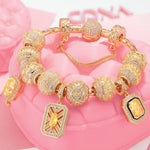 Sterling Silver Everlasting Elegance Charms Bracelet Set In 14K Gold Plated (Includes bracelet and all charms shown)