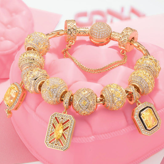 gona- Sterling Silver Everlasting Elegance Charms Bracelet Set In 14K Gold Plated (Includes bracelet and all charms shown)