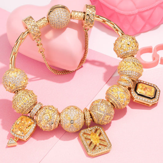 gona- Sterling Silver Everlasting Elegance Charms Bracelet Set In 14K Gold Plated (Includes bracelet and all charms shown)