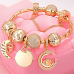 Sterling Silver Customizable Engraving Gentle Protector Charms Bracelet Set In 14K Gold Plated (Includes bracelet and all charms shown)