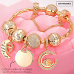Sterling Silver Customizable Engraving Gentle Protector Charms Bracelet Set In 14K Gold Plated (Includes bracelet and all charms shown)