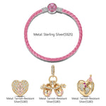 Sterling Silver Mom & Little Sweetheart Charms Bracelet Set With Enamel, Featuring Dual Plating in 14K Gold and White Gold (Includes bracelet and all charms shown)