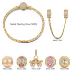 Sterling Silver Heart's Sweetling Charms Bracelet Set With Enamel In 14K Gold Plated (Includes bracelet and all charms shown)