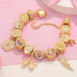 Sterling Silver Gleaming Bloom Charms Bracelet Set With Enamel In 14K Gold Plated (Includes bracelet and all charms shown)