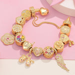Sterling Silver Gleaming Bloom Charms Bracelet Set With Enamel In 14K Gold Plated (Includes bracelet and all charms shown)