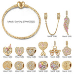 Sterling Silver Gleaming Bloom Charms Bracelet Set With Enamel In 14K Gold Plated (Includes bracelet and all charms shown)